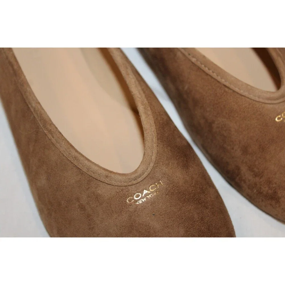 COACH WOMEN'S HOUSTON SUEDE BALLET LOAFERS COCONUT BROWN NIB‎